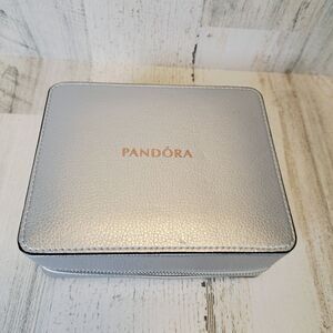 Pandora Silver Leather Zip Around Travel Case Jewelry Box Ring Bracelet Packable